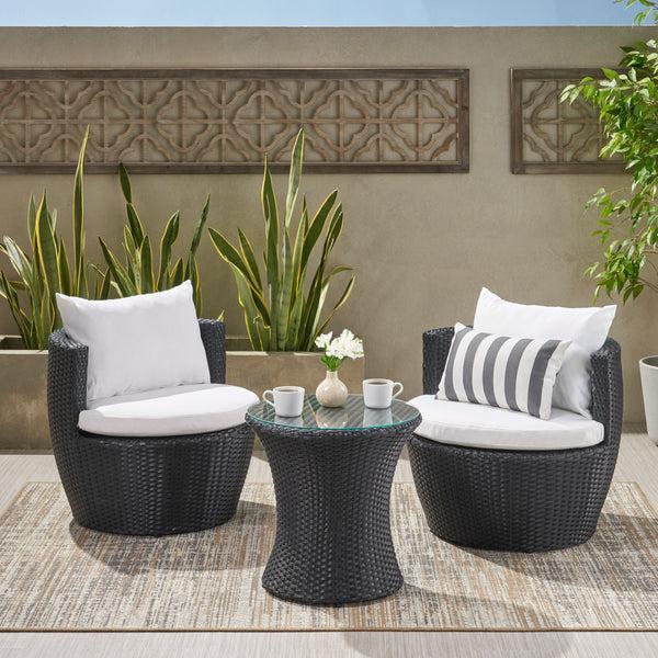 Gdf Studio Pattaya 3pc Outdoor Black Wicker Chat Set