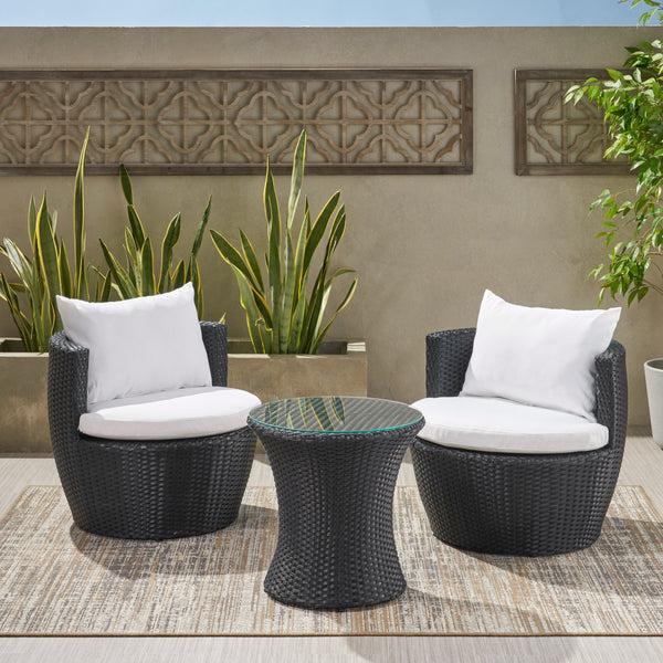 Gdf Studio Pattaya 3pc Outdoor Black Wicker Chat Set