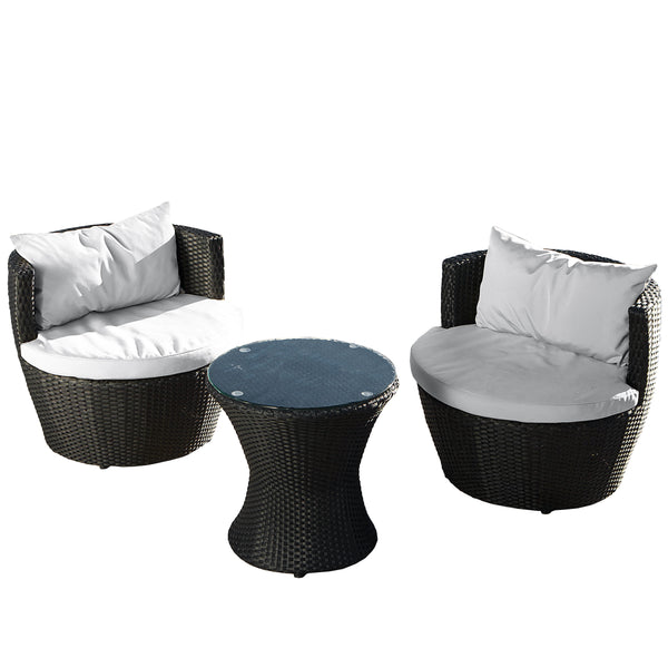 gdf studio Pattaya 3pc Outdoor Black Wicker Chat Set