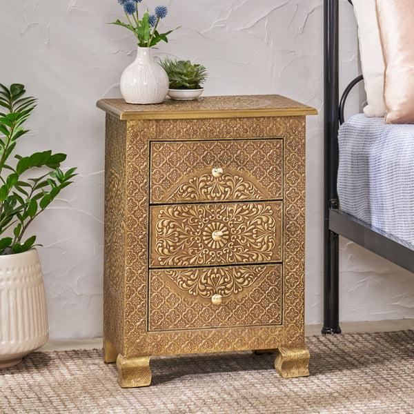 Gdf Studio Paulding Upson Handcrafted Boho 3 Drawer Nightstand