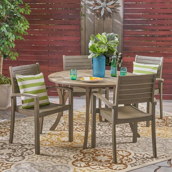 Gdf Studio Payne Outdoor Rustic 5 Piece Round Acacia Wood Dining Set With Slats