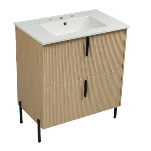 Gdf Studio Peaken 30" Bathroom Vanity With Ceramic Sink And Full-Extension Drawers Soft Close Undermount Drawer Slides
