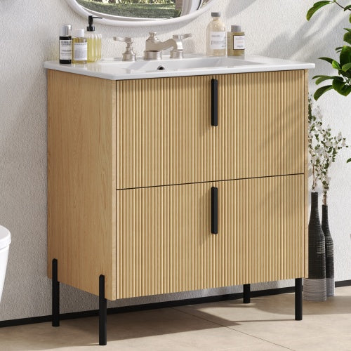 gdf studio Peaken 30" Bathroom Vanity with Ceramic Sink and Full-Extension Drawers Soft Close Undermount Drawer Slides