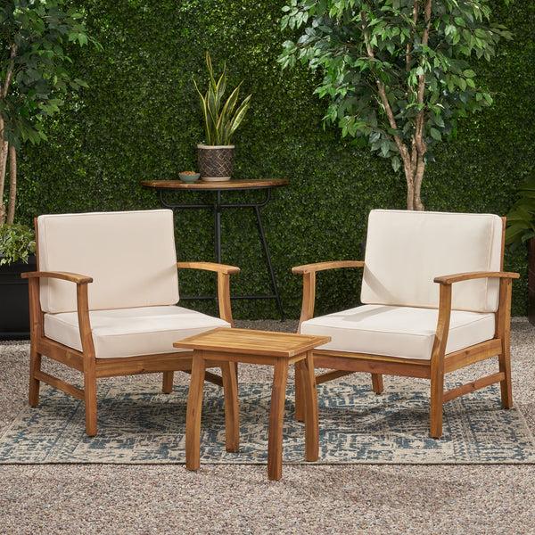 Gdf Studio Pearl Outdoor 2 Seater Acacia Wood Chat Set With Cushions