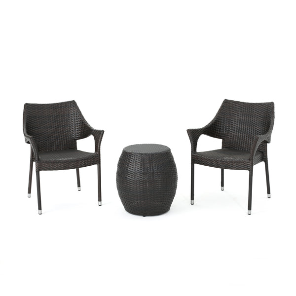 gdf studio Penbrook Outdoor 3 Piece Multi-brown Wicker Chat Set