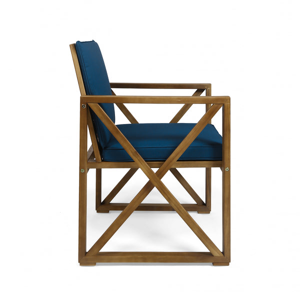 Gdf Studio Penny Outdoor Acacia Wood 4 Piece Chat Set With Cushions