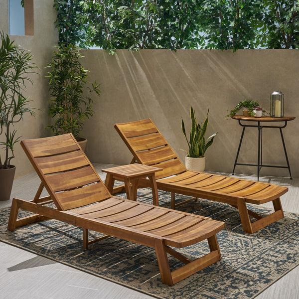 Gdf Studio Penny Outdoor Acacia Wood Chaise 3 Piece Lounge Set