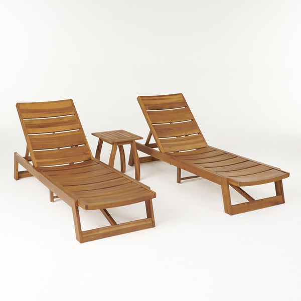 gdf studio Penny Outdoor Acacia Wood Chaise 3 Piece Lounge Set