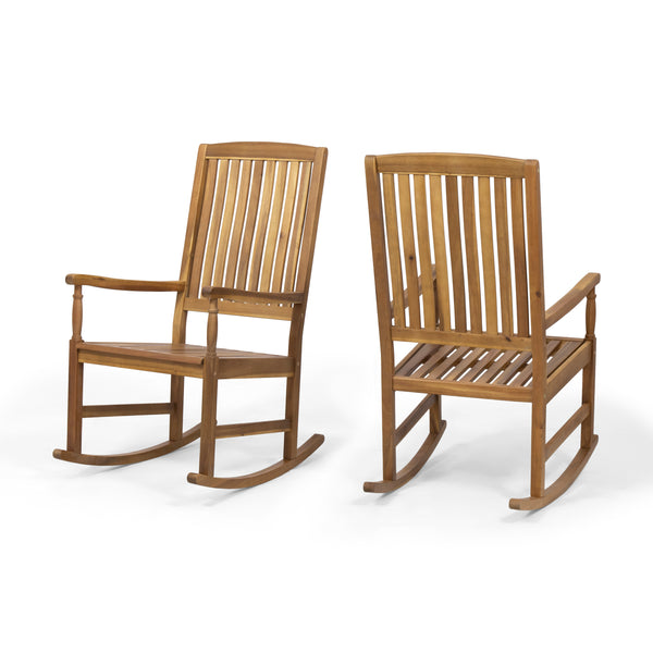 Gdf Studio Penny Outdoor Acacia Wood Rocking Chairs (Set Of 2)