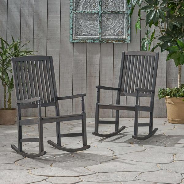 Gdf Studio Penny Outdoor Acacia Wood Rocking Chairs (Set Of 2)