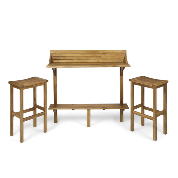 gdf studio Pensacola Outdoor 3 Piece Acacia Wood Balcony Bar Set