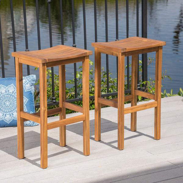 Gdf Studio Pensacola Outdoor 30 Inch Acacia Wood Barstools