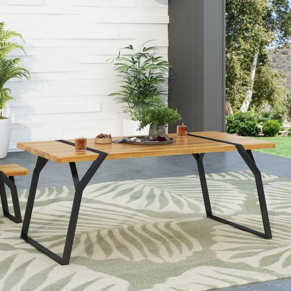 Gdf Studio Pepple Outdoor Acacia Wood Dining Table Teak And Black