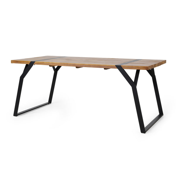 gdf studio Pepple Outdoor Acacia Wood Dining Table Teak and Black