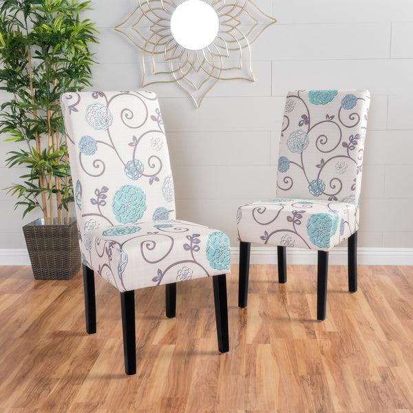 Gdf Studio Percival White And Blue Floral Fabric Dining Chair Set Of 2