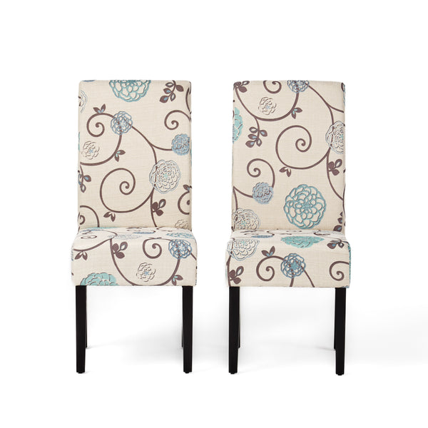 gdf studio Percival White and Blue Floral Fabric Dining Chair Set of 2