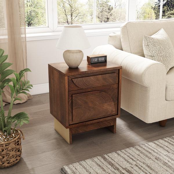 Gdf Studio Pergolae Walnut Finish Nightstand With 1 Drawer