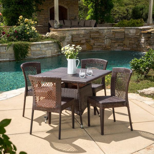 Gdf Studio Perry Outdoor 5pc Multibrown Wicker Square Dining Set