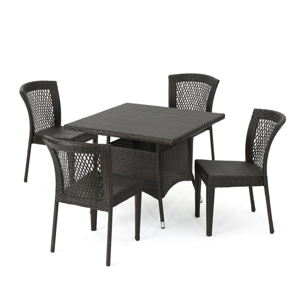 gdf studio Perry Outdoor 5pc Multibrown Wicker Square Dining Set
