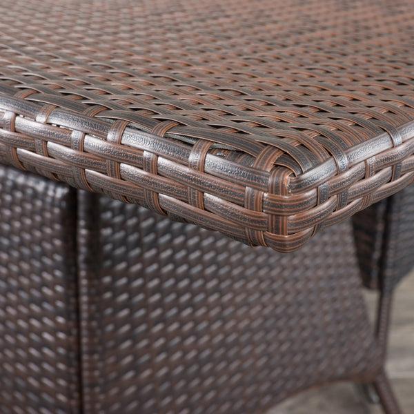 Gdf Studio Perry Outdoor 7-Piece Multi-Brown Wicker Dining Set With Umbrella Hole
