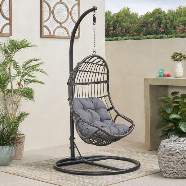 Gdf Studio Perry Outdoor Wicker Hanging Nest Chair With Stand