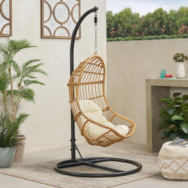 gdf studio Perry Outdoor Wicker Hanging Nest Chair with Stand