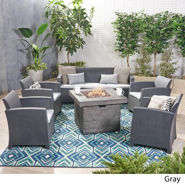 Gdf Studio Peter Outdoor 7-Seater Chat Set With Fire Pit