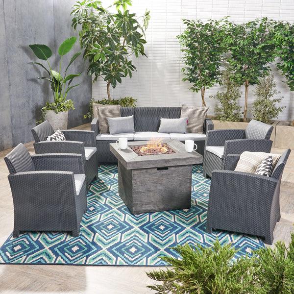 Gdf Studio Peter Outdoor 7-Seater Chat Set With Fire Pit