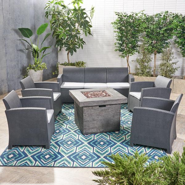 Gdf Studio Peter Outdoor 7-Seater Chat Set With Fire Pit