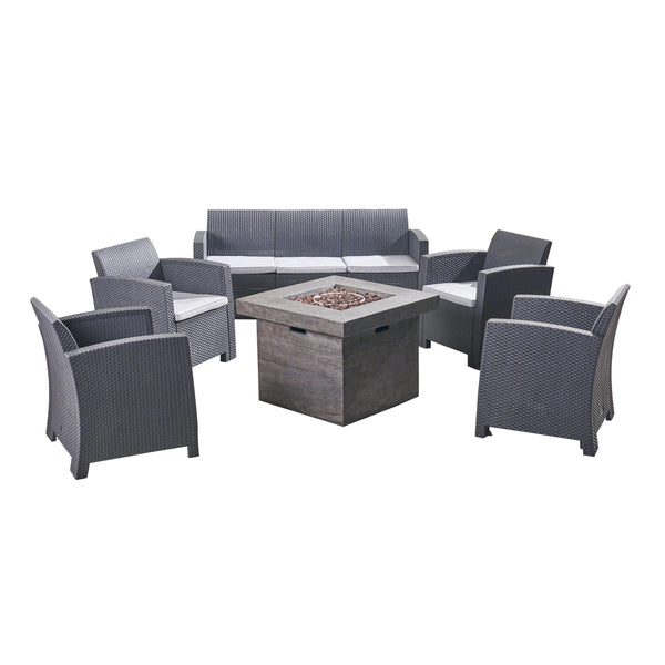 gdf studio Peter Outdoor 7-Seater Chat Set with Fire Pit