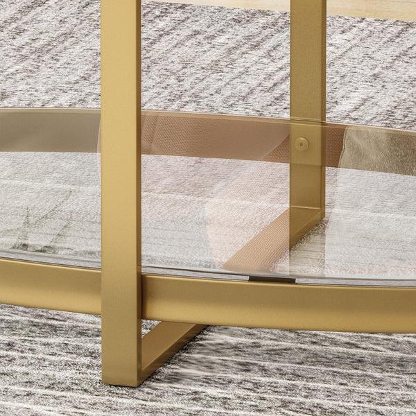 Gdf Studio Peterborough Modern Glam Tempered Glass Oval Coffee Table With Iron Frame