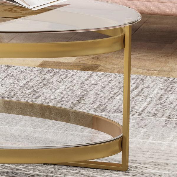 Gdf Studio Peterborough Modern Glam Tempered Glass Oval Coffee Table With Iron Frame