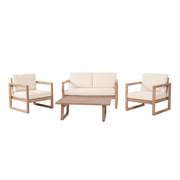 gdf studio Petteti Outdoor Acacia Wood Chat Set with Cushions Brown and Beige