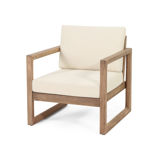 gdf studio Petteti Outdoor Acacia Wood Club Chair with Cushions Brown and Beige