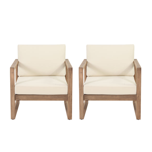 gdf studio Petteti Outdoor Acacia Wood Club Chairs with Cushions Set of 2 Brown and Beige
