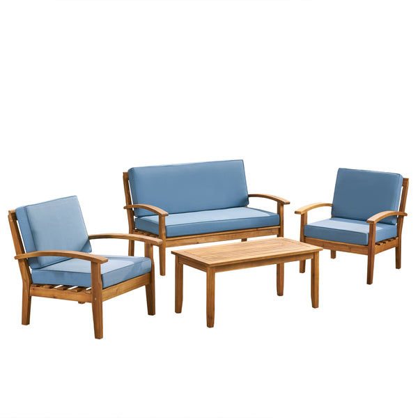 gdf studio Peyton 4 Pc Acacia Wood Chat Set w/ Water Resistant Cushions
