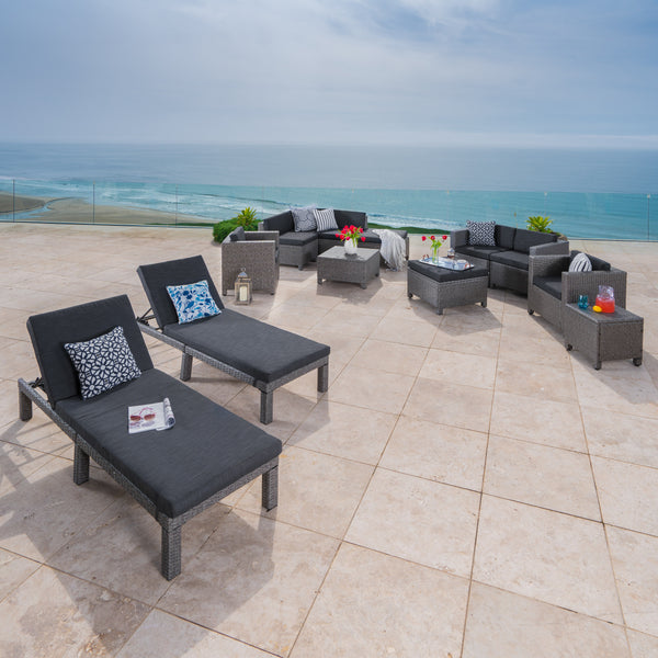 Gdf Studio Phillips Outdoor 13 Pc Wicker Patio Set W/Water Resistant Cushions