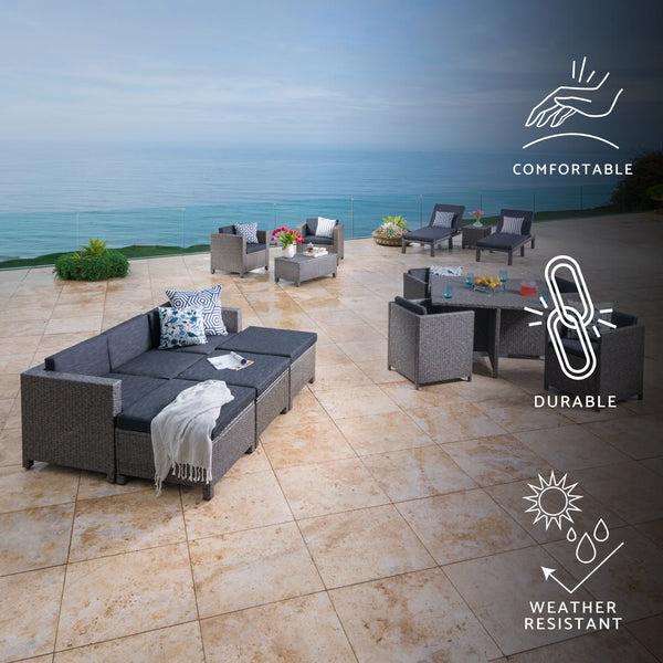 Gdf Studio Phillips Outdoor 17 PcWicker Patio Set W/Water Resistant Cushion