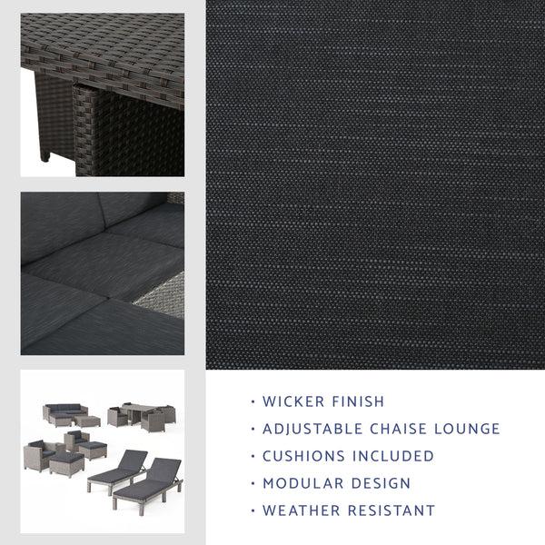 Gdf Studio Phillips Outdoor 17 PcWicker Patio Set W/Water Resistant Cushion