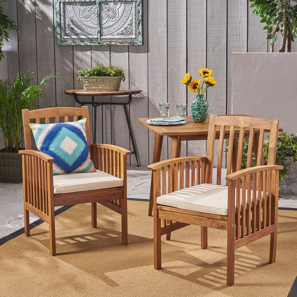 Gdf Studio Phoenix Acacia Patio Dining Chairs Acacia Wood With Outdoor Cushions (Set Of 2)