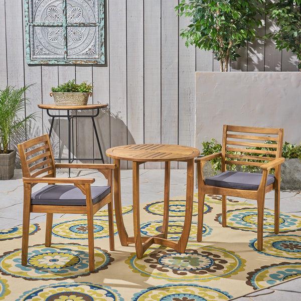 Gdf Studio Phoenix Outdoor Acacia 2-Seater Bistro Set With Cushions And 28" Round Table With Closed Legs