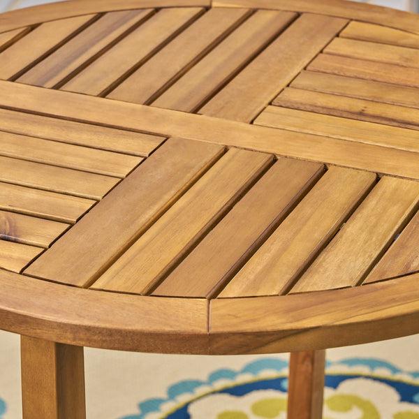 Gdf Studio Phoenix Outdoor Acacia 2-Seater Bistro Set With Cushions And 28" Round Table With Closed Legs
