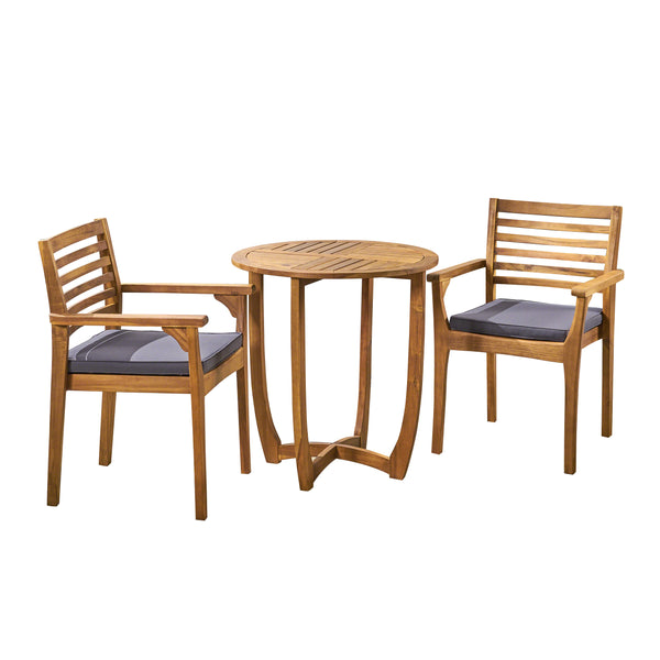 gdf studio Phoenix Outdoor Acacia 2-Seater Bistro Set with Cushions and 28" Round Table with Closed Legs