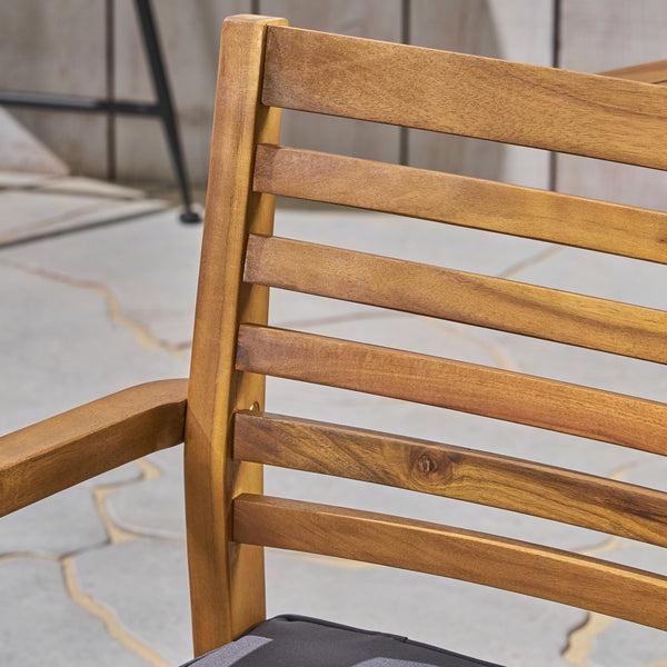 Gdf Studio Phoenix Outdoor Acacia 4-Seater Dining Set With Cushions And 32" Square Table With Carved Legs
