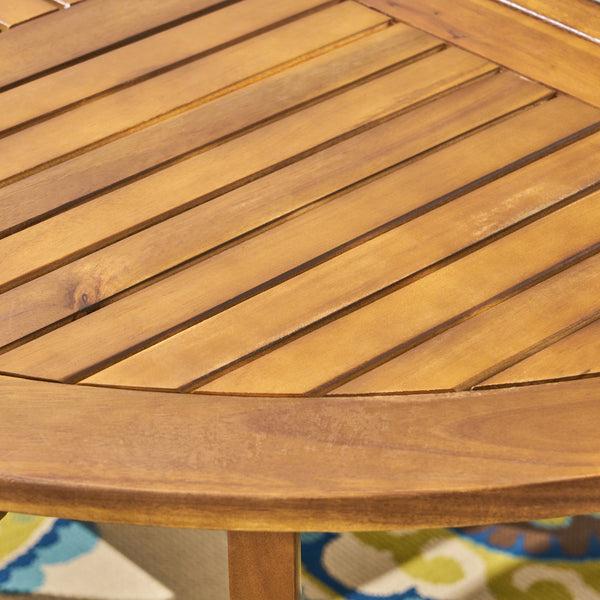 Gdf Studio Phoenix Outdoor Acacia 4-Seater Dining Set With Cushions And 47" Round Table With Carved Legs