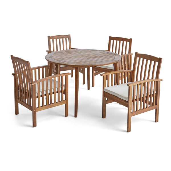 gdf studio Phoenix Outdoor Acacia 4-Seater Dining Set with Cushions and 47" Round Table with Straight Legs