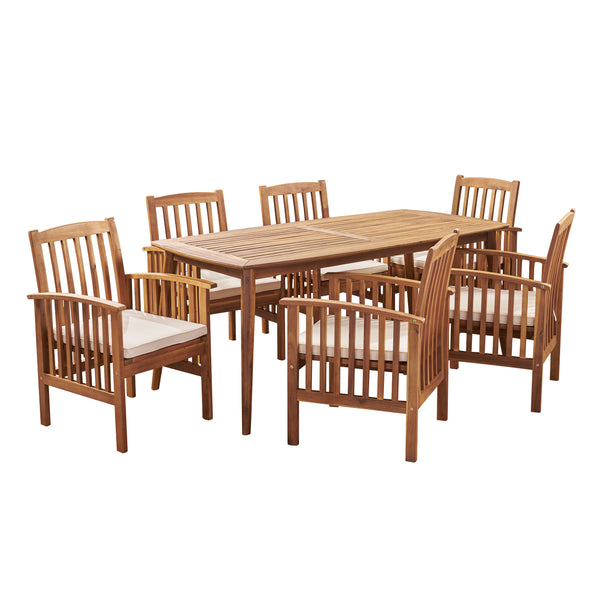 gdf studio Phoenix Outdoor Acacia 6-Seater Dining Set with Cushions and 71" Rectangular Table with Straight Legs