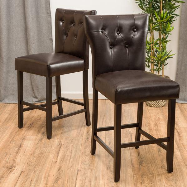 gdf studio Pierre 27-Inch Brown Leather Counter Stool (Set of 2)