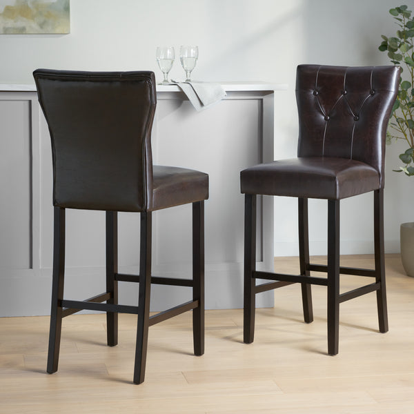 Gdf Studio Pierre Contemporary Button Tufted Brown Leather Backed Barstools