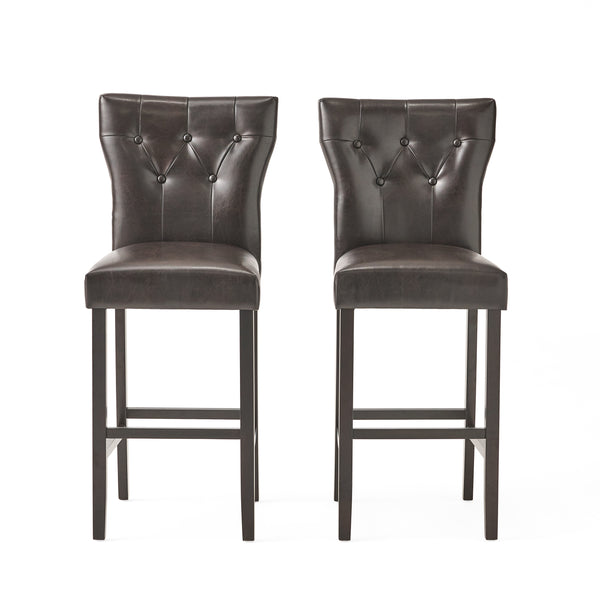 gdf studio Pierre Contemporary Button Tufted Brown Leather Backed Barstools